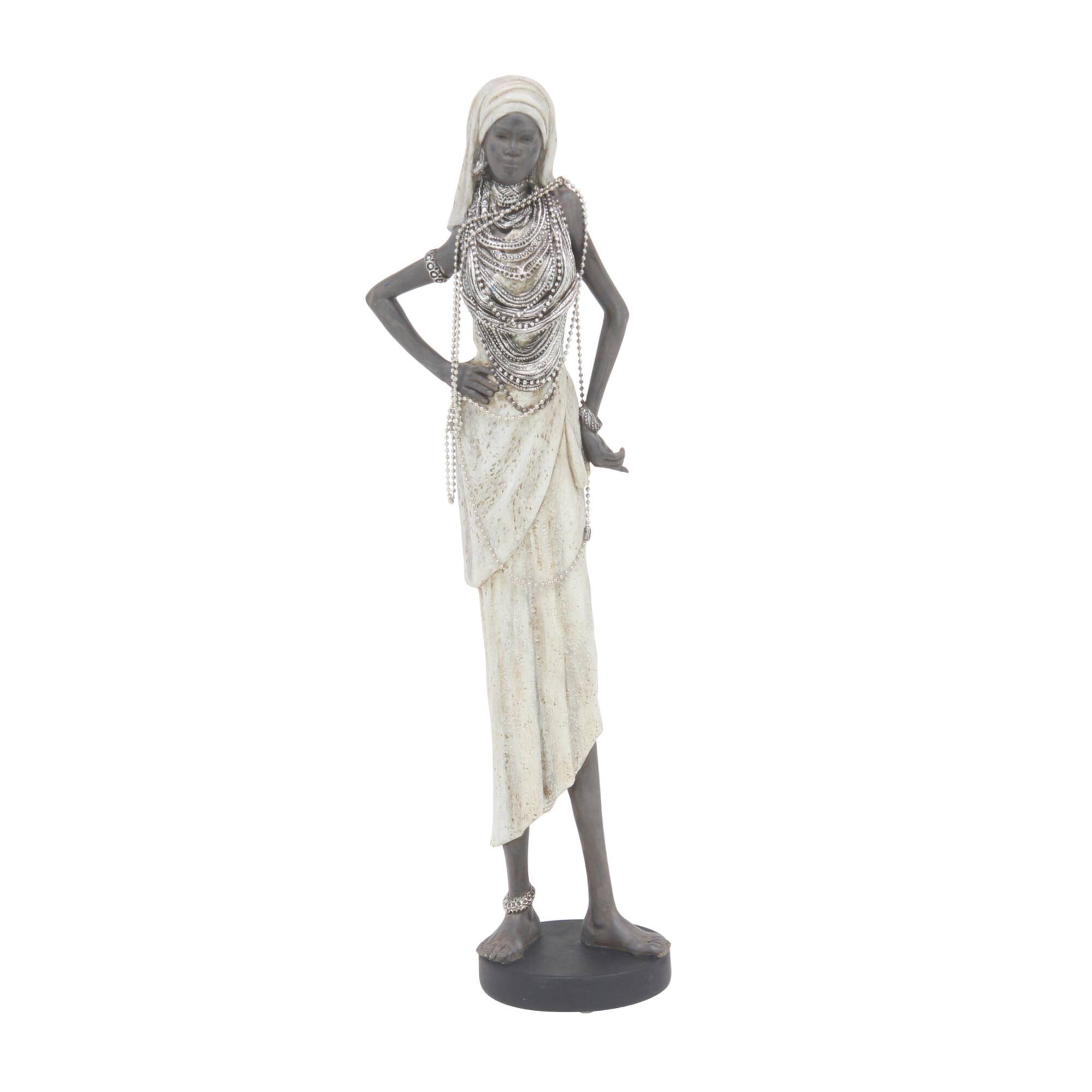 Set of 3 White Eclectic Polystone Women Sculpture 15", 20", 24"